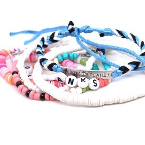 Kids Blue and White Beaded‎ Friendship Bracelet Set (d)